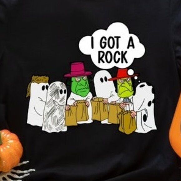 I Got A Rock Ghost Funny Halloween Shirt Scary Spooky Ghost Meme Graphic Tee - Picture 2 of 5